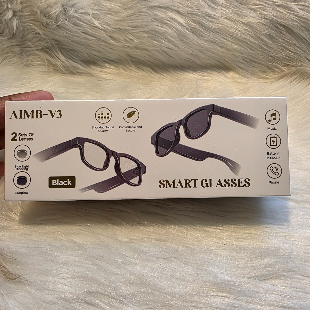 NEW Factory Sealed AIMB-V3 Smart Bluetooth Audio Glasses Black 2 Lens Sets